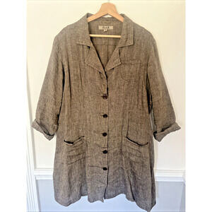 Flax Linen Dress or Oversized Tunic Top Size Medium Button Down Long Sleeve